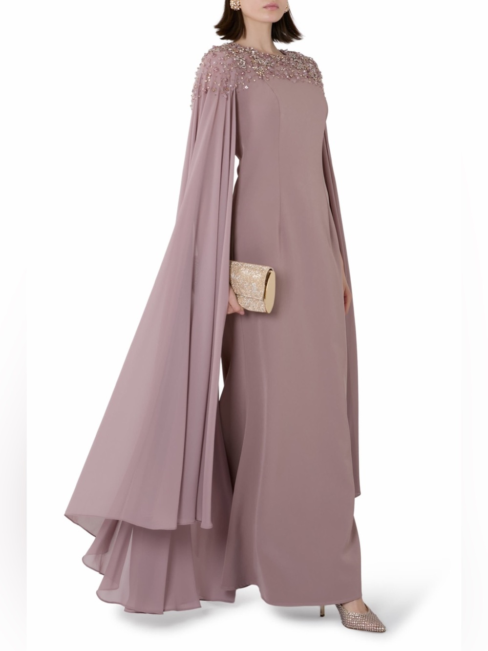 Mac Duggal Embellished Column Cape Gown